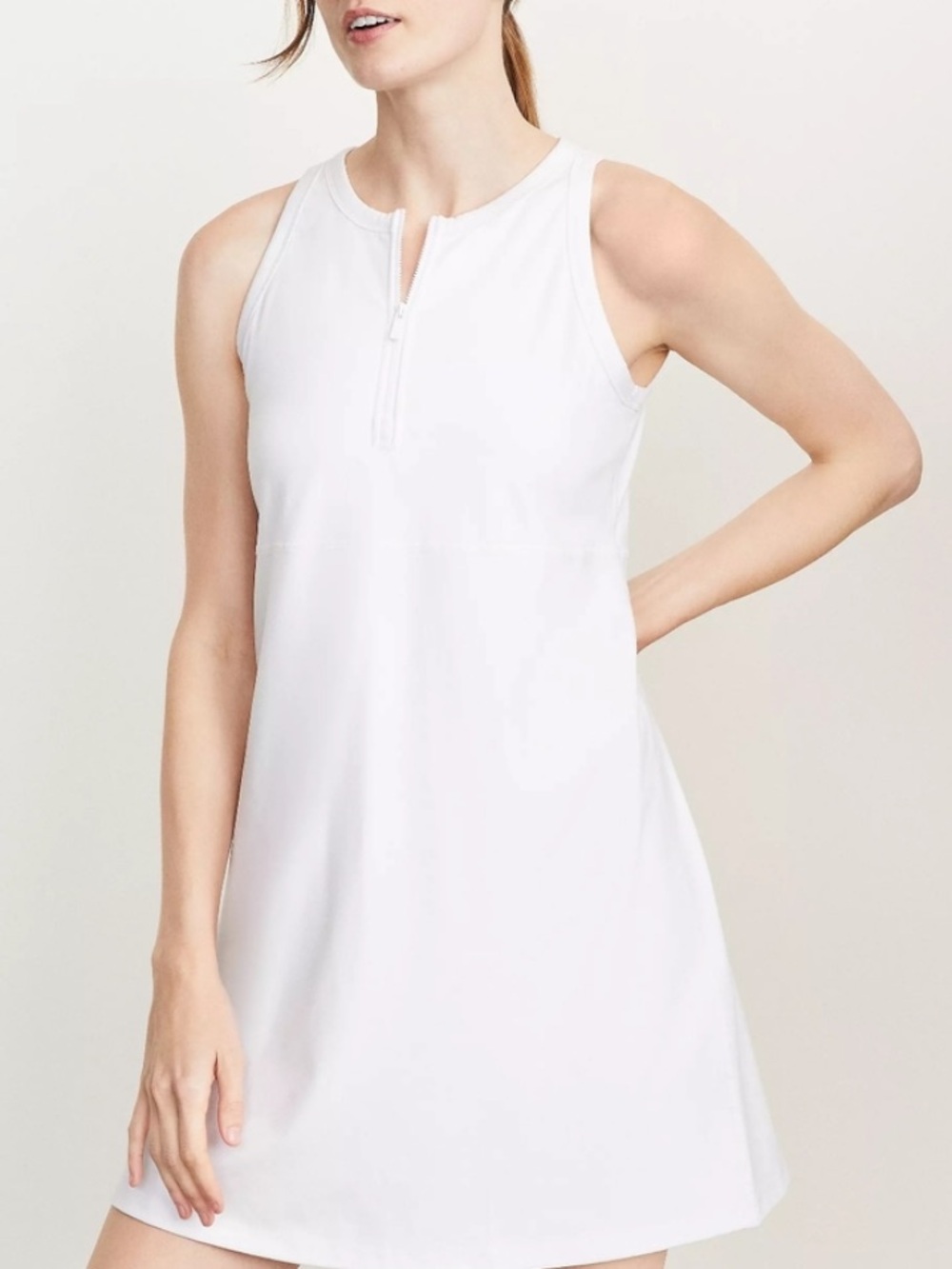 Lou & Grey Women Size L White Sleeveless Zip Softsculpt Mini Tennis Dress NWOT